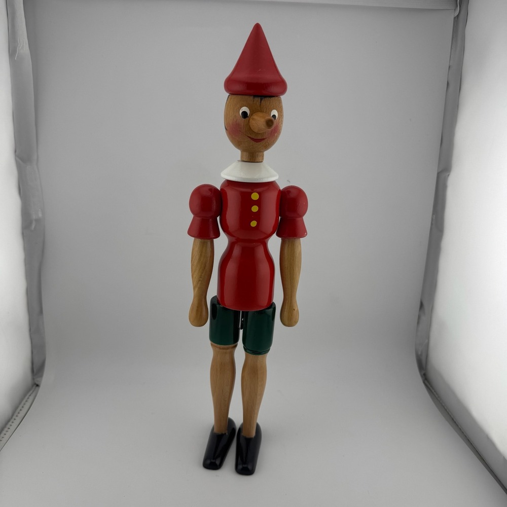 Mastro Geppetto Pinocchio Wooden Figurine Red Made in Italy Articulated